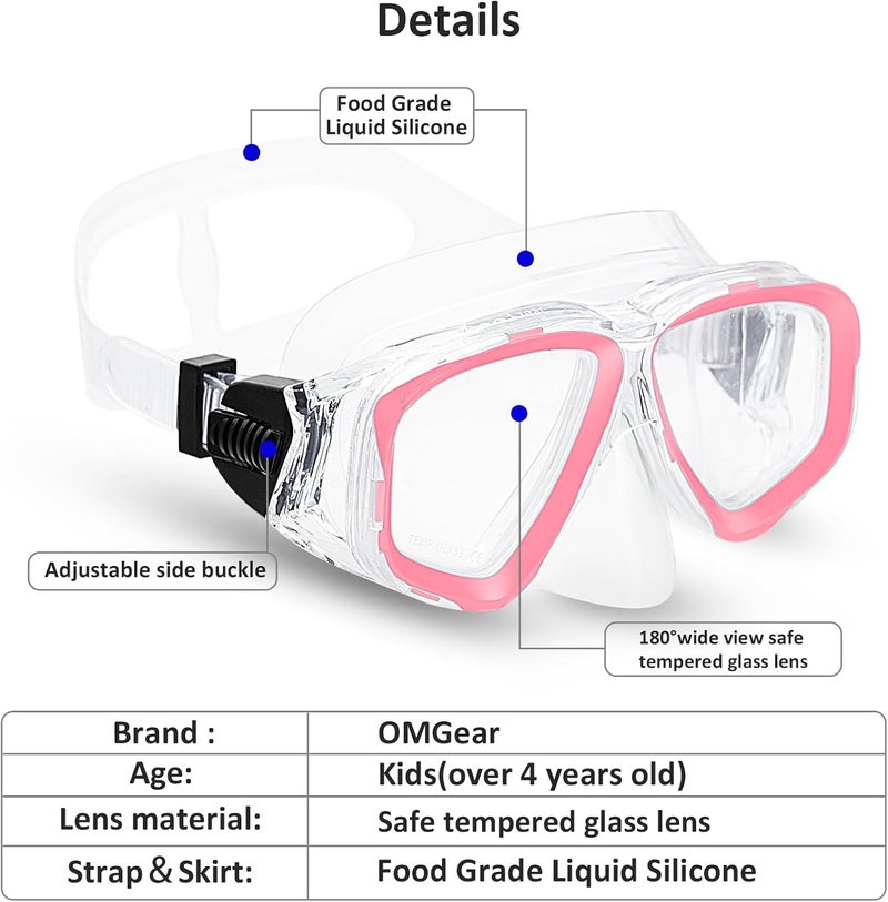 OMGear Goggles Kids Swimming Silicone Swim Mask Snorkeling Gear for Kids Tempered Glass Snorkel Goggles with Nose Cover Scuba Diving Goggles with Cute Neoprene Mask Strap Cover - Image 2